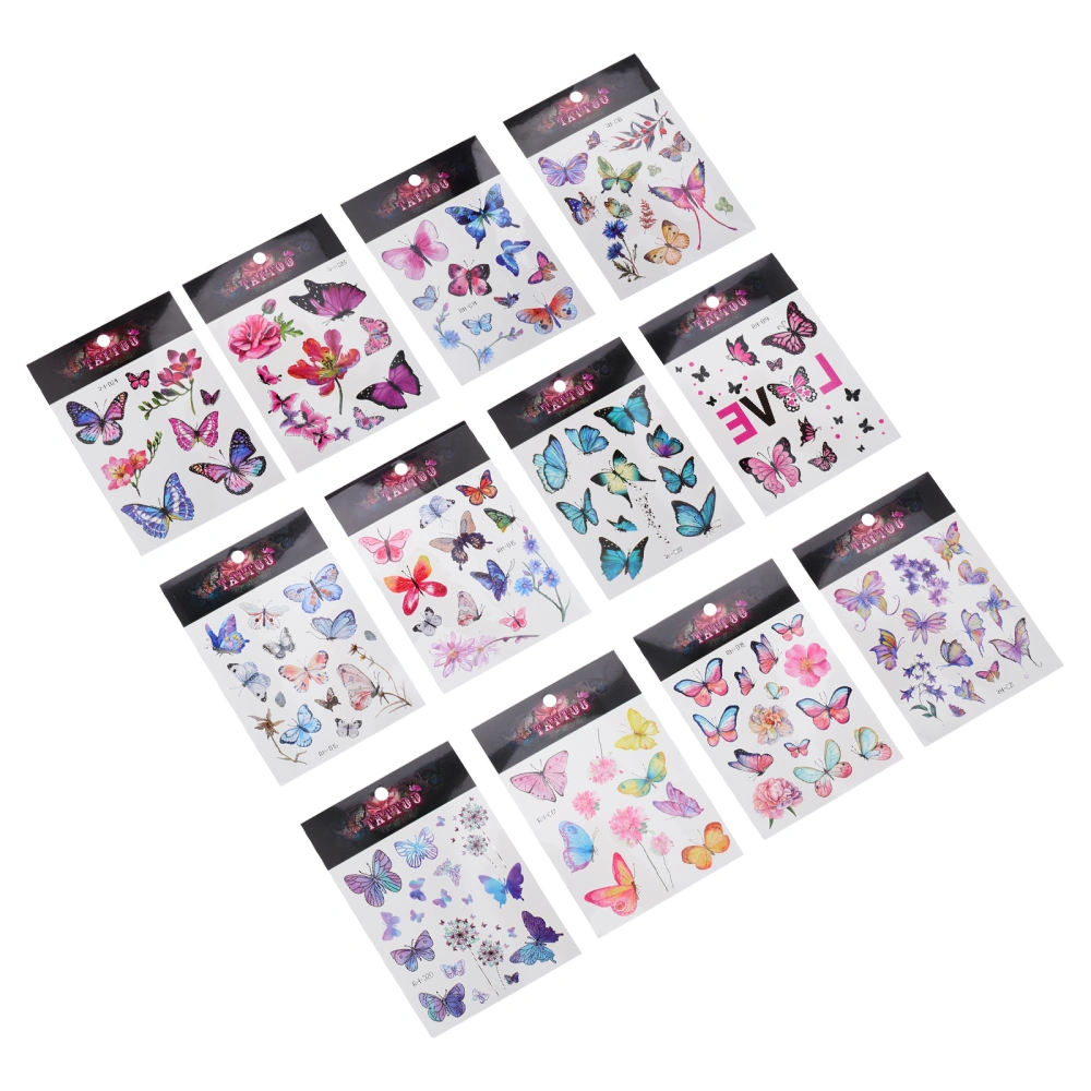 12 Sheets Butterflies 3D Temporary Tattoos Waterproof Body Decals Tattoos