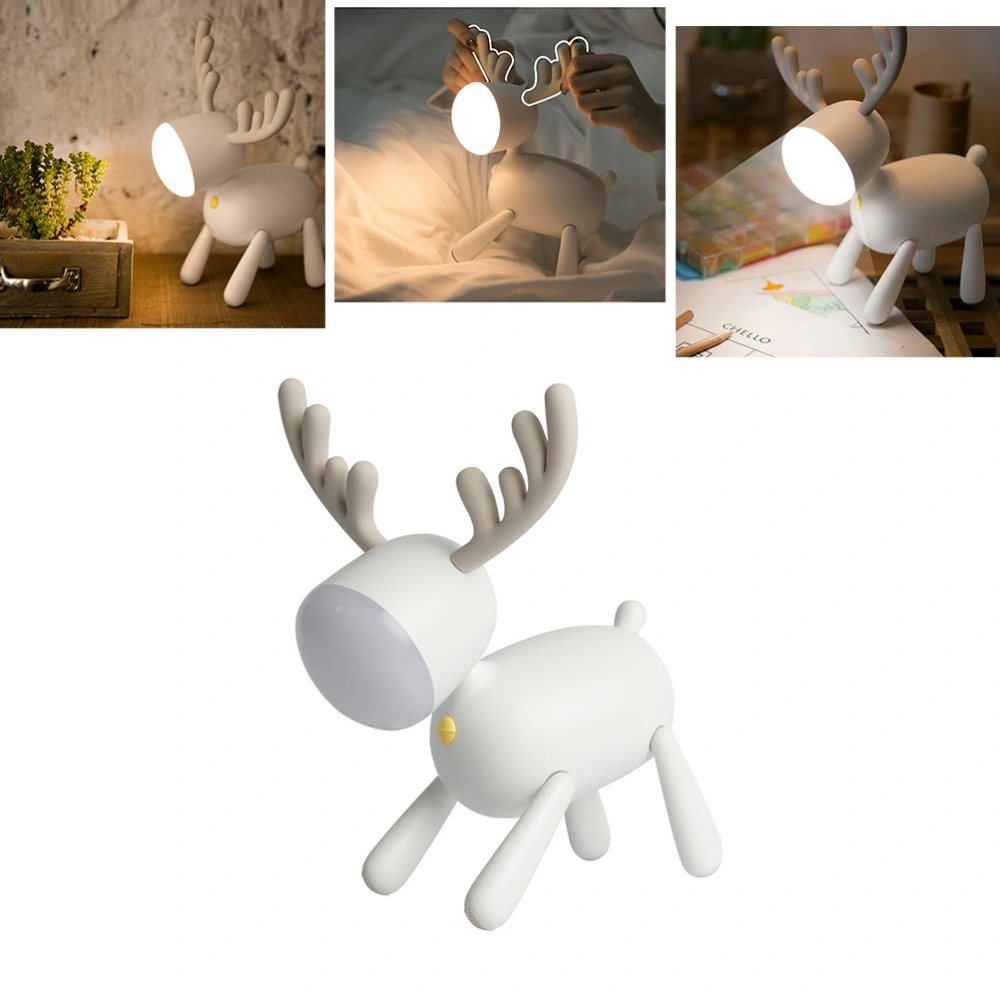 Cartoon LED Night Light Elk Shape Lamp Creative Gift Bedroom Bedside ABS Silicone Table Lamp USB Rechargeable Mood Lighting (White)