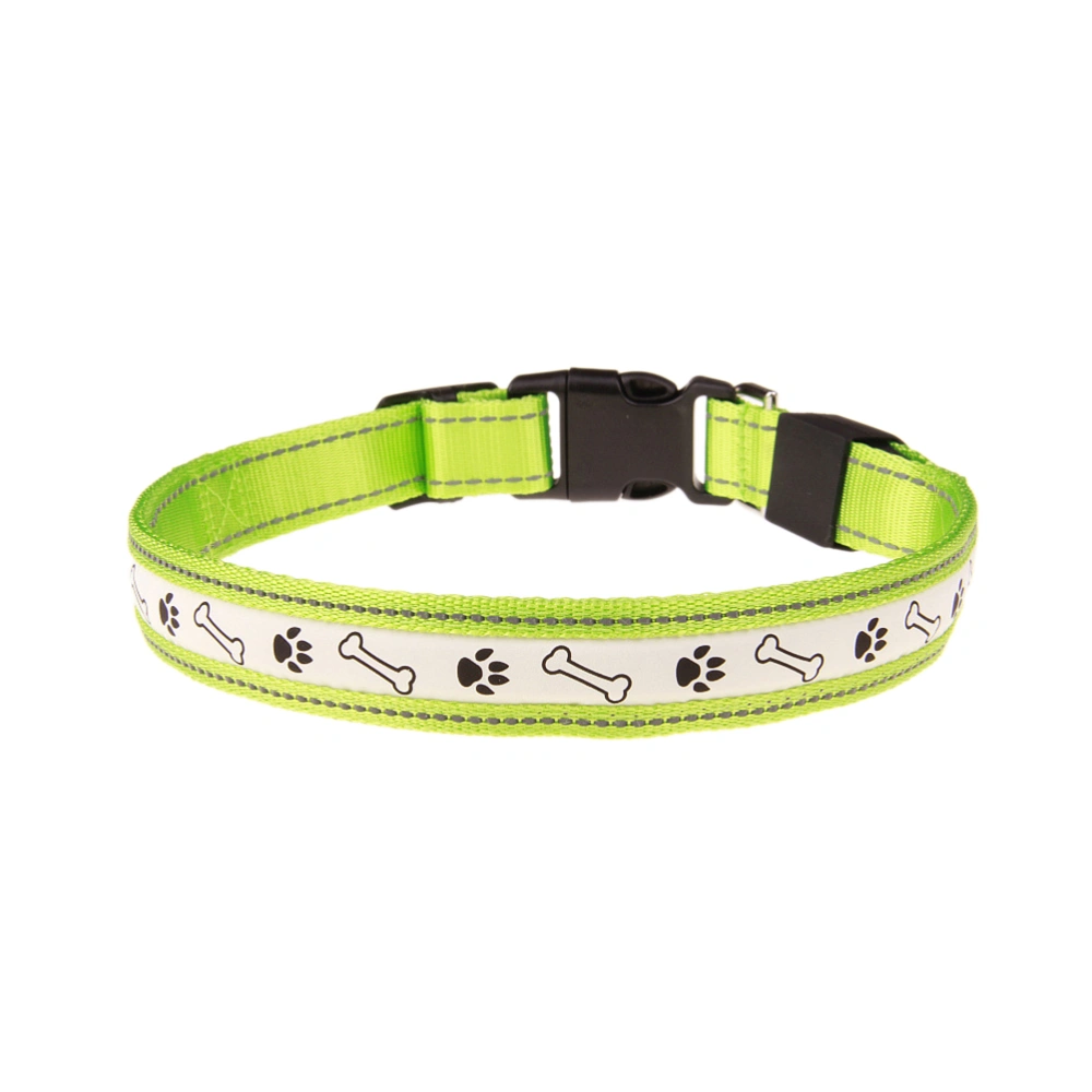 LED Dog Collar Bone And Footprint Battery Operated Glowing Pet Dog Collar Light Flashing Light Up Dog Necklace For Dogs Night Walking Safety Size S (Green)