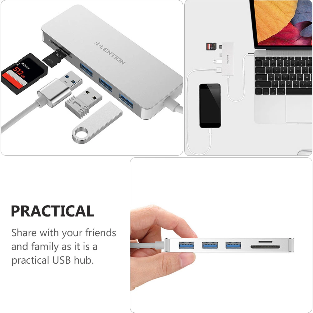 1Pc USB Hub USB 3.0 Hub Portable Type-c Hub Multifunctional Reader