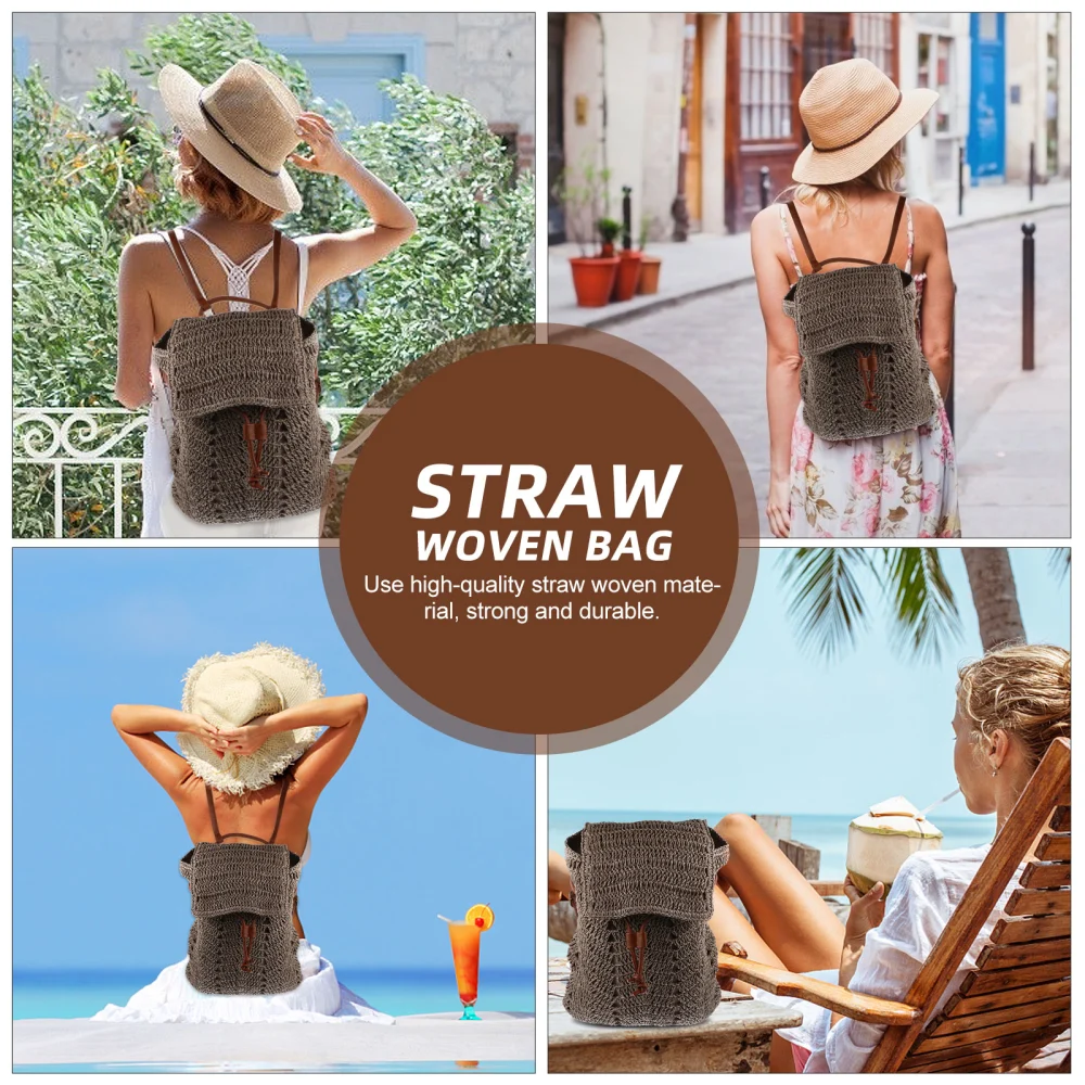 1Pc Practical Storage Bag Fashion Lady Shoulder Bag Beach Weave Backpack