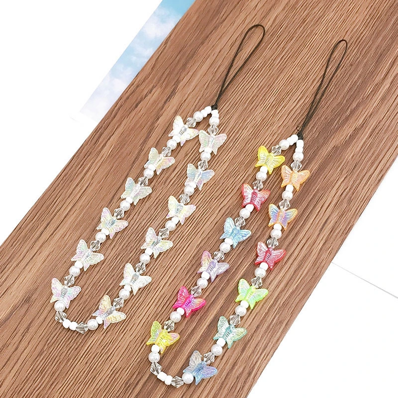 2pcs Colorful Beaded Mobile Phone Charms Butterfly Beaded Phone Chains Phone Lanyards