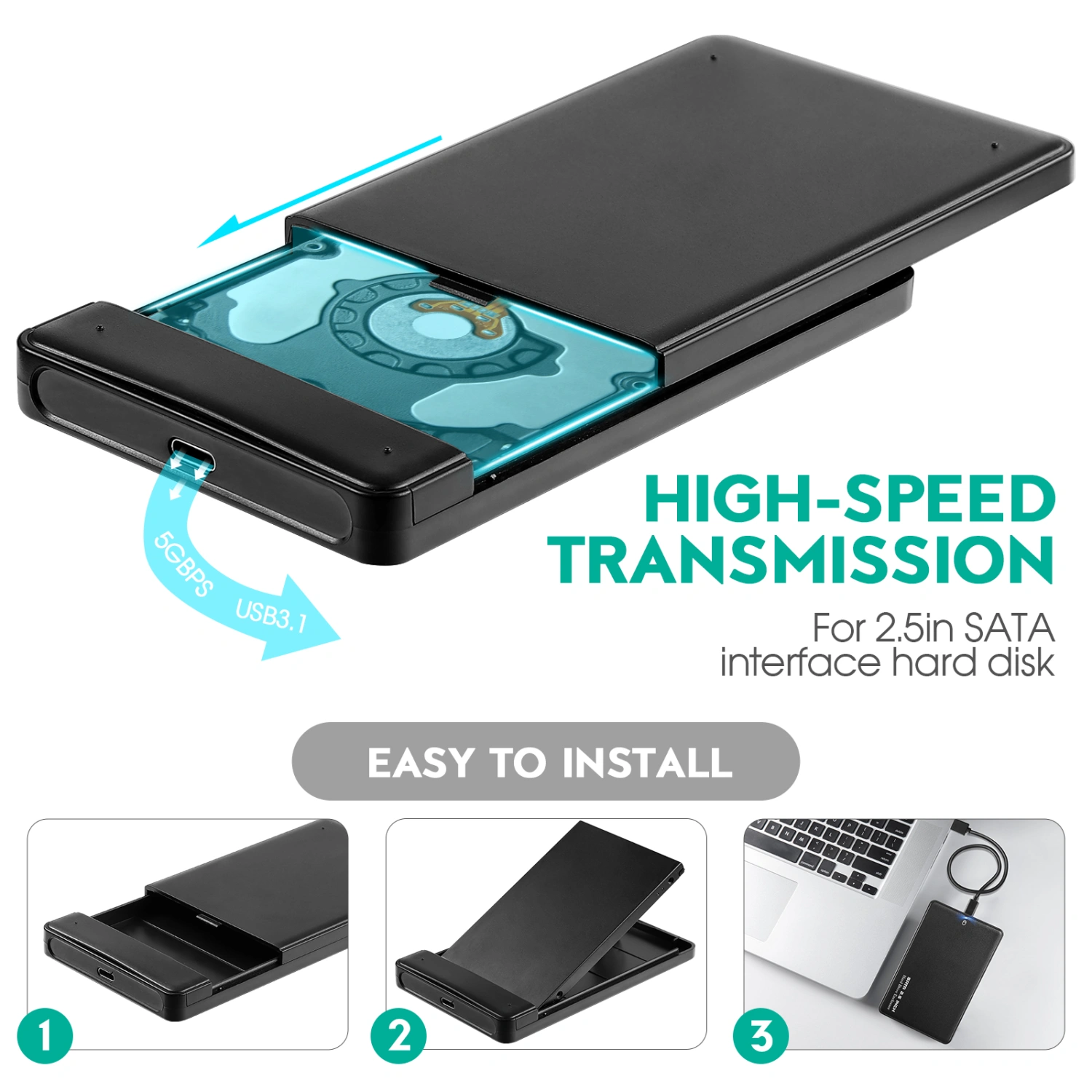 USB Hard Drive Enclosure External Hard Drive Case SATA Hard Drive Enclosure Portable Hard Disk Case