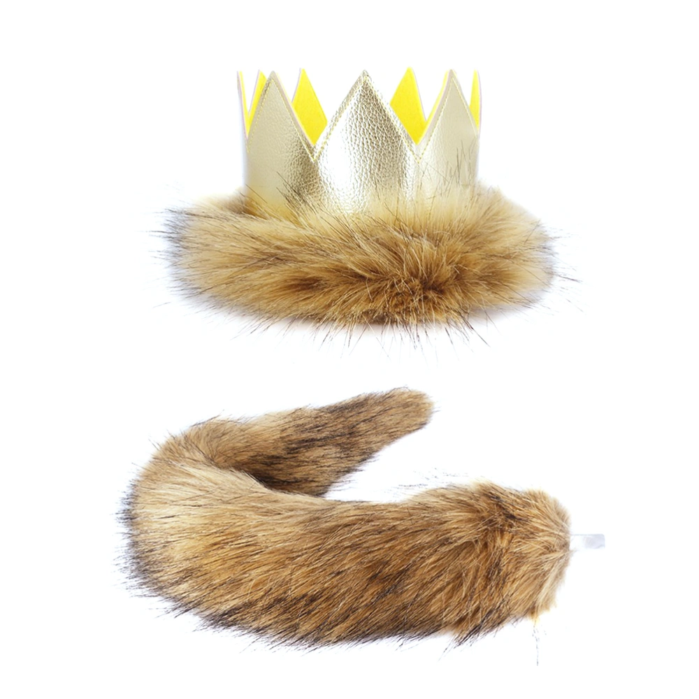 Children's Plush Crown Headband Headwear Simulated Tail Baby Photo Props