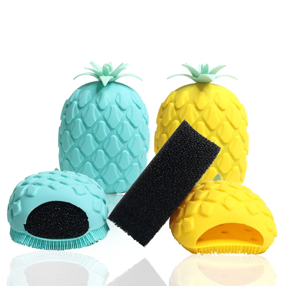 1 Bag/2pcs Silicone Bath Brush Cartoon Pineapple Shape Body Shower Brush Body Exfoliator Back Massage Tool (Random Color, Facial Brush)