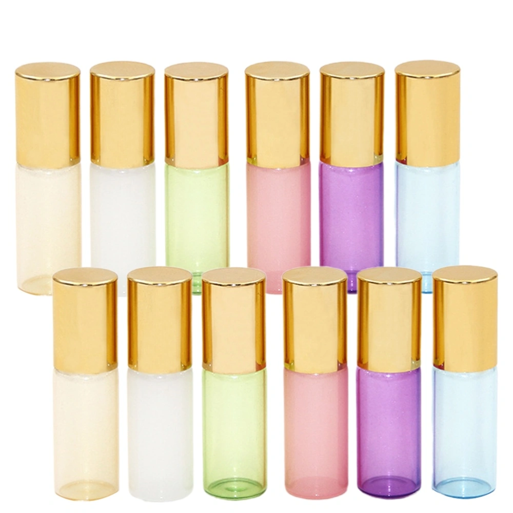 12Pcs 3ml Roll-on Bottle Glass Essential Oil Bottle Portable Subpackaging Bottle (Golden, Green, White, Blue, Pink, Purple for Each 2Pcs)