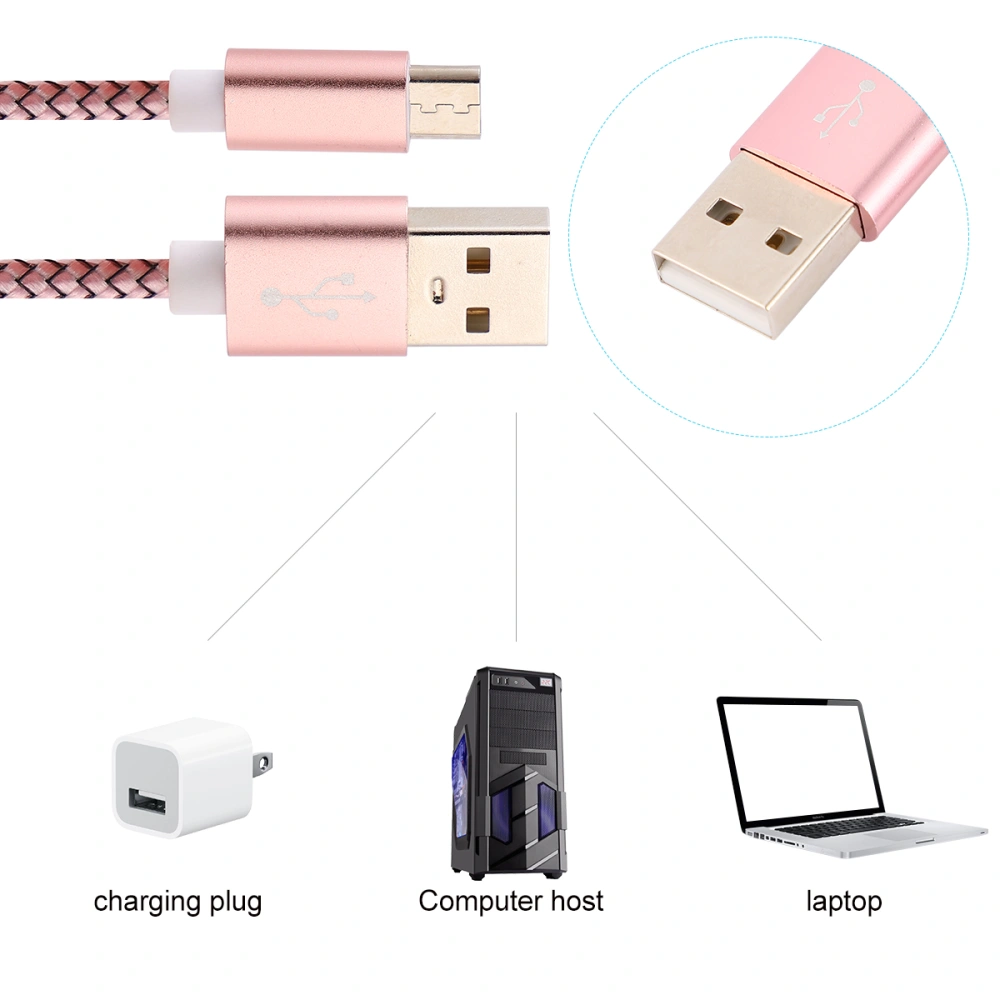 1 Set of 3pcs Nylon Braided Data Cable Mobile Phone USB Cable Compatible for Android Type-C (0.25M 0.5M 1M for Each 1pc - Pink)