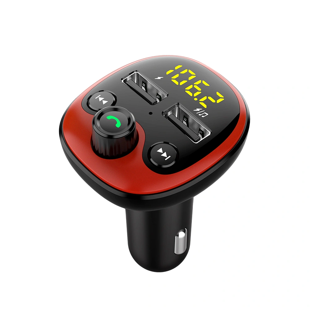 Car Dual USB FM Transmitter Hand-free Car Kit MP3 Player Support TF U Disk LCD Display with USB Charger Adapter (Red)