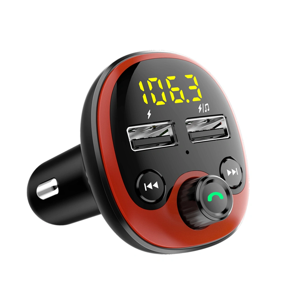 Car Dual USB FM Transmitter Hand-free Car Kit MP3 Player Support TF U Disk LCD Display with USB Charger Adapter (Red)