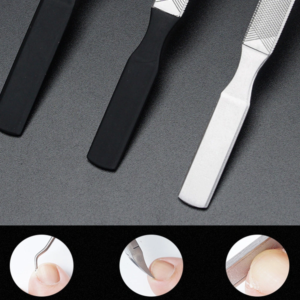 3Pcs Stainless Steel Nail Files Manicure DIY Nail Art Tools Practical Polishing Nail File Manicure Tools for Home (Black, Sliver)