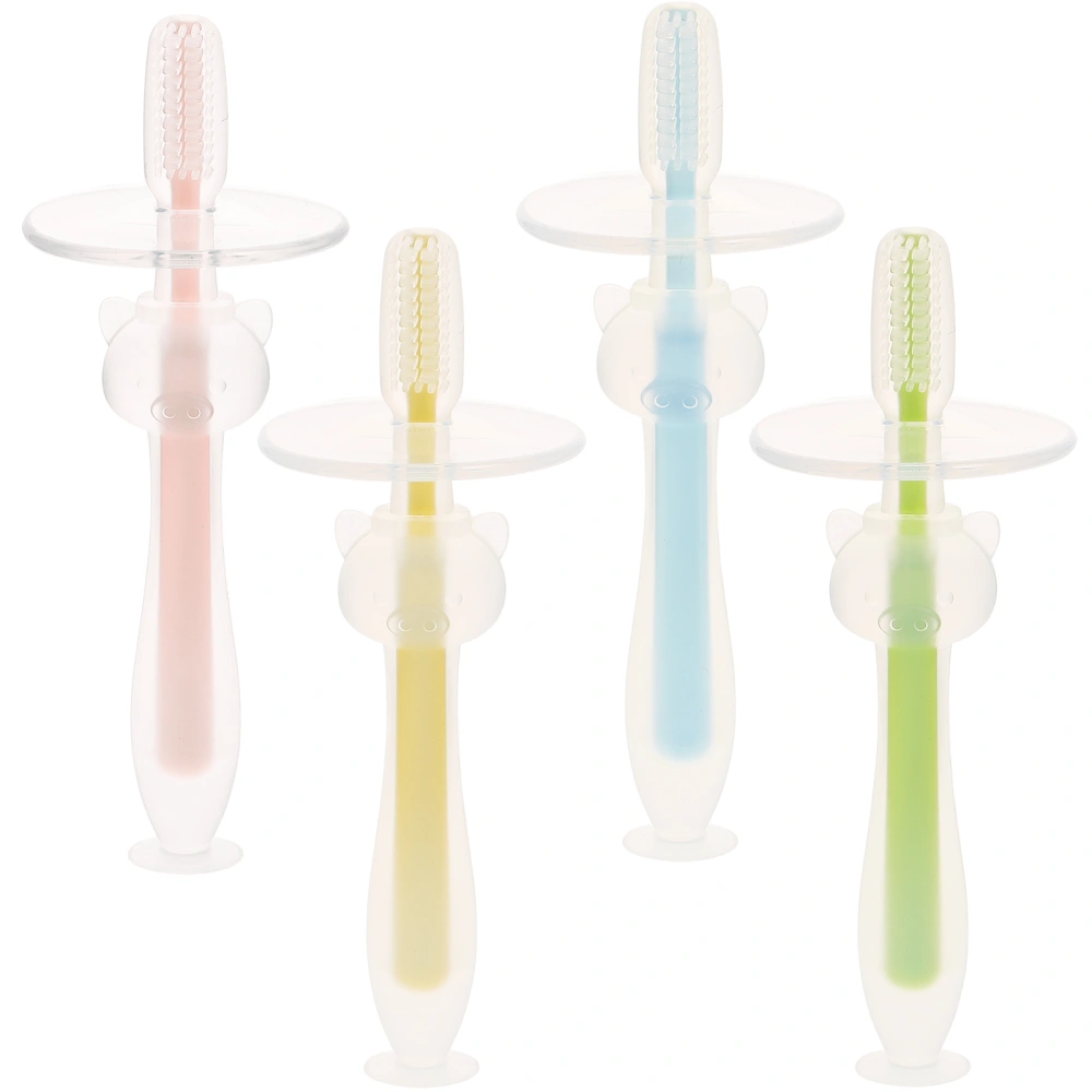 4pcs Baby Toothbrushes Toddler Training Toothbrushes Silicone Toothbrushes with Suction Base