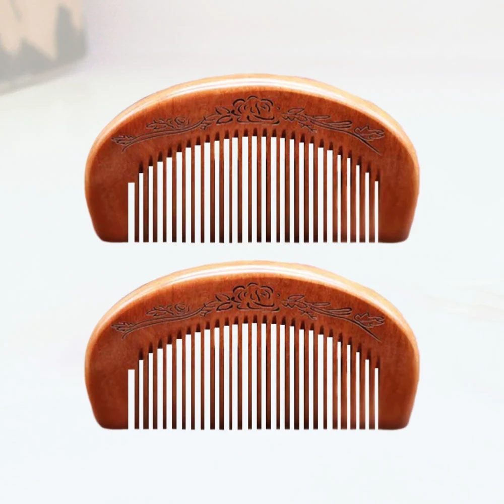 2pcs 11x5.5x1.5cm Exquiqite Hair Comb Anti-static Carving Comb Wooden Massage Comb for Women Lady Man