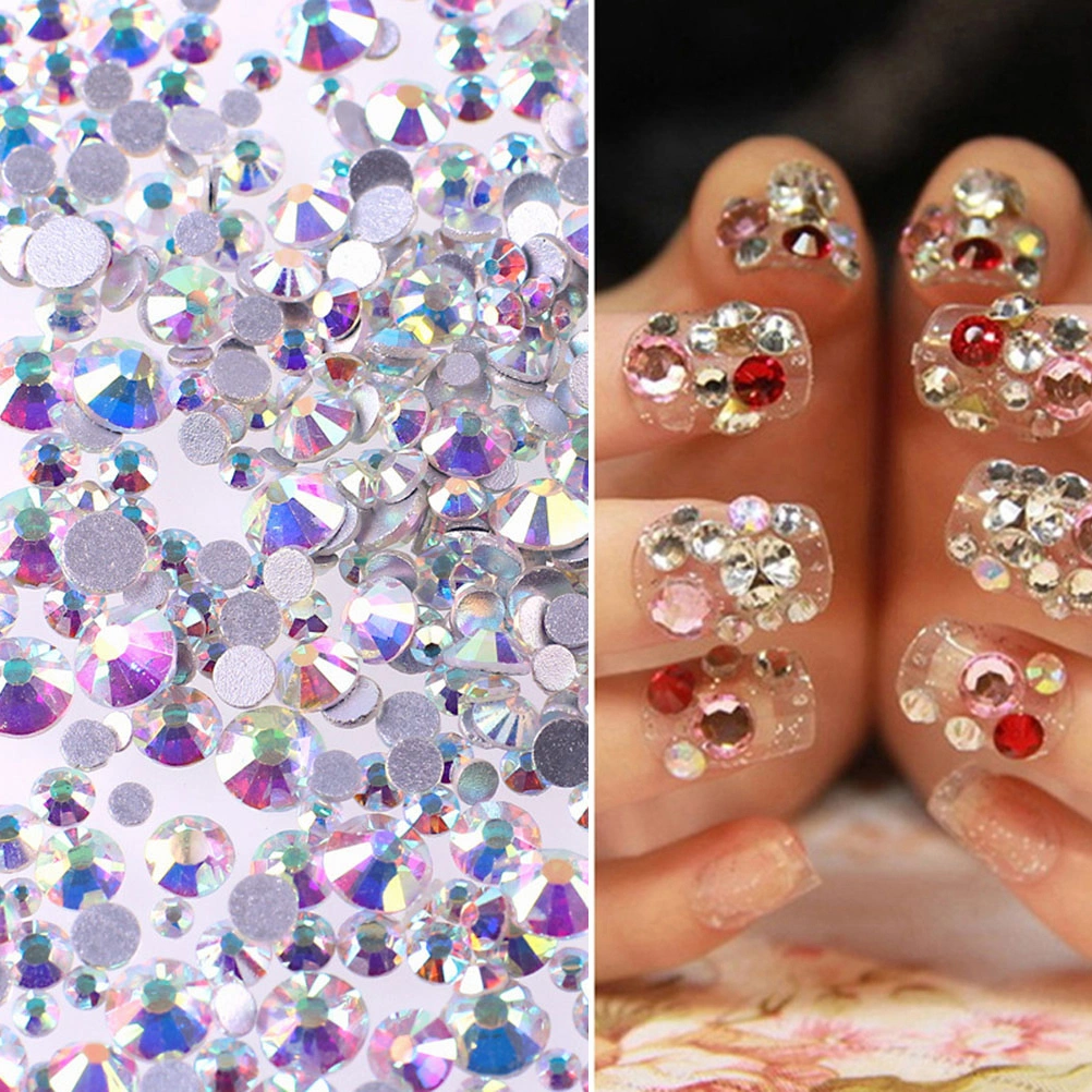 1440pcs 2.4mm Crystal AB Round Nail Art Rhinestones Mixed Flat Backs 3D Nail Decorations SS8AB