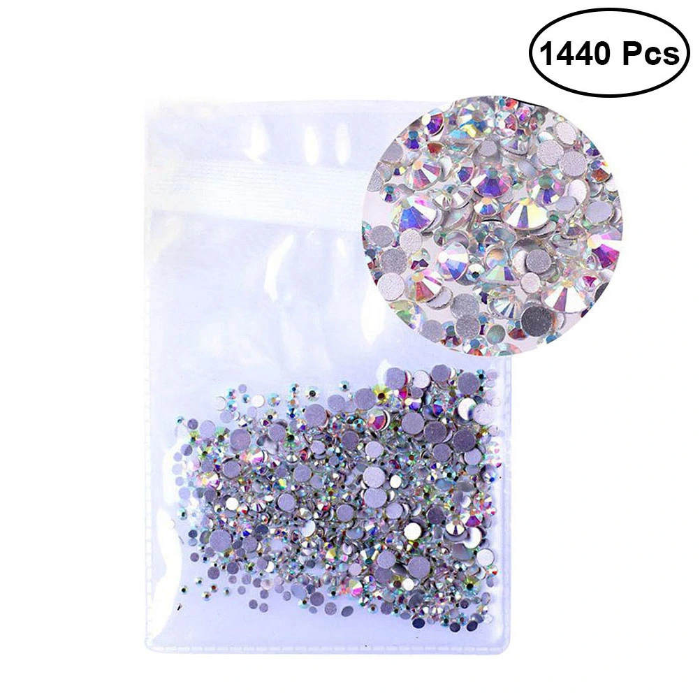 1440pcs 2.4mm Crystal AB Round Nail Art Rhinestones Mixed Flat Backs 3D Nail Decorations SS8AB
