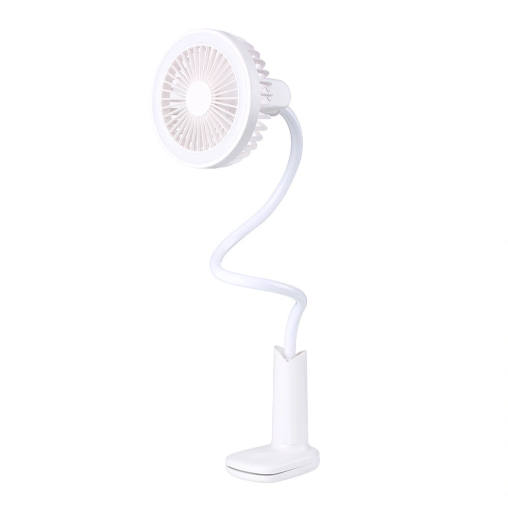 Mini USB Rechargeable 360 Degree Flexible Fan with LED Light and Clip (White)