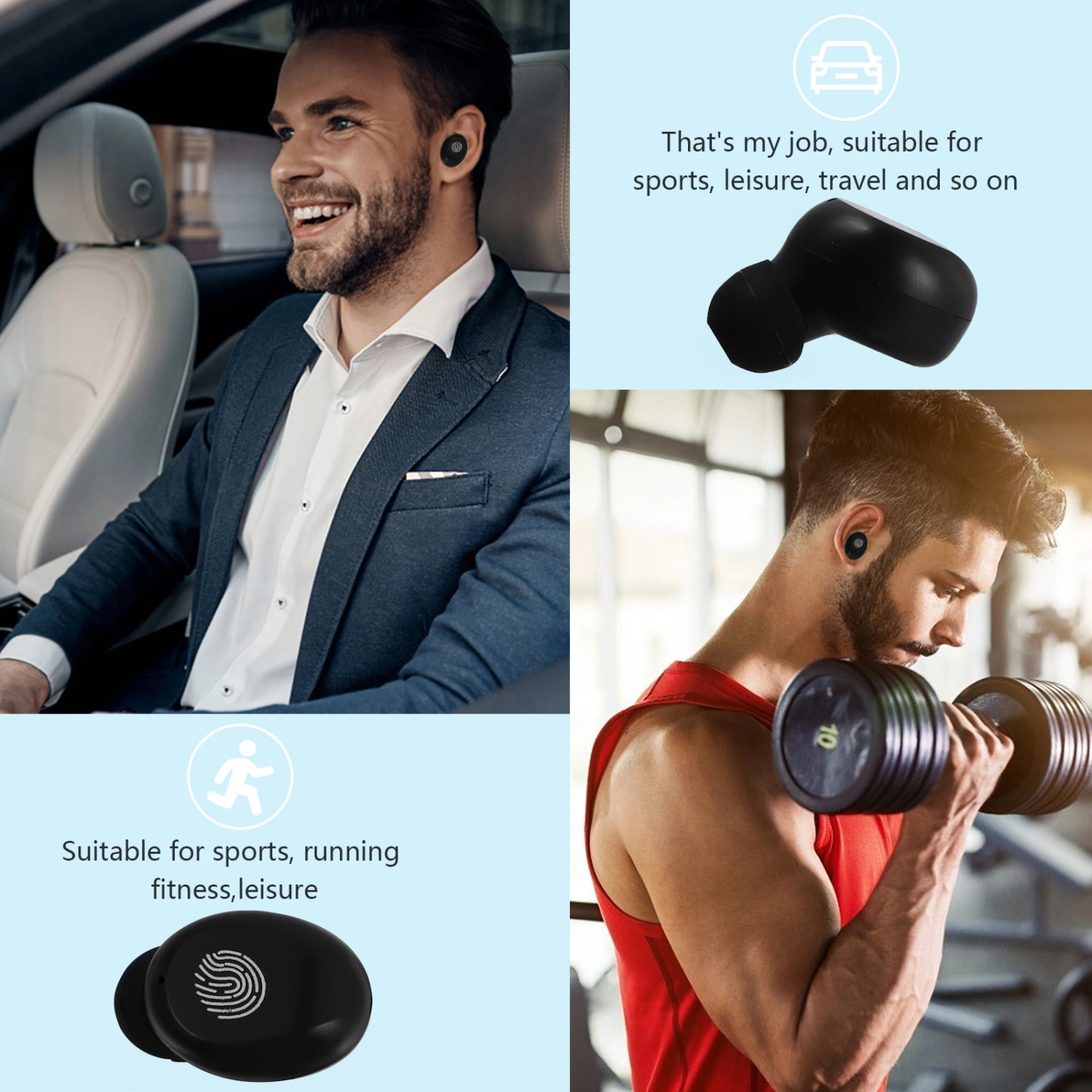 1 Set V5.0 Wireless Earphones Noise Reduction Touch Control Sports Music Headset