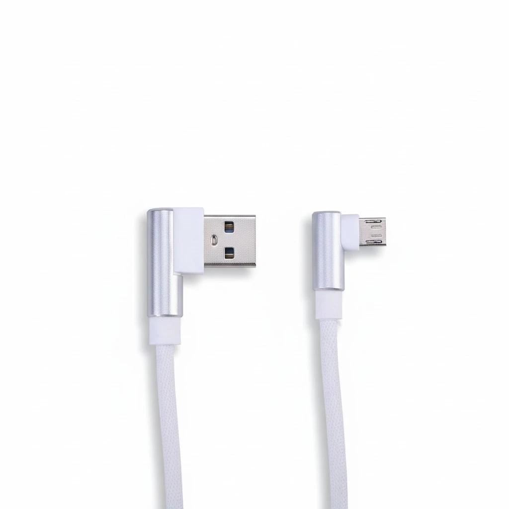 1M Right Angle USB Micro Cable Braided USB 2.4 A to 90 Degree Data Cable Charger Cord for Universal Android Phone (White)