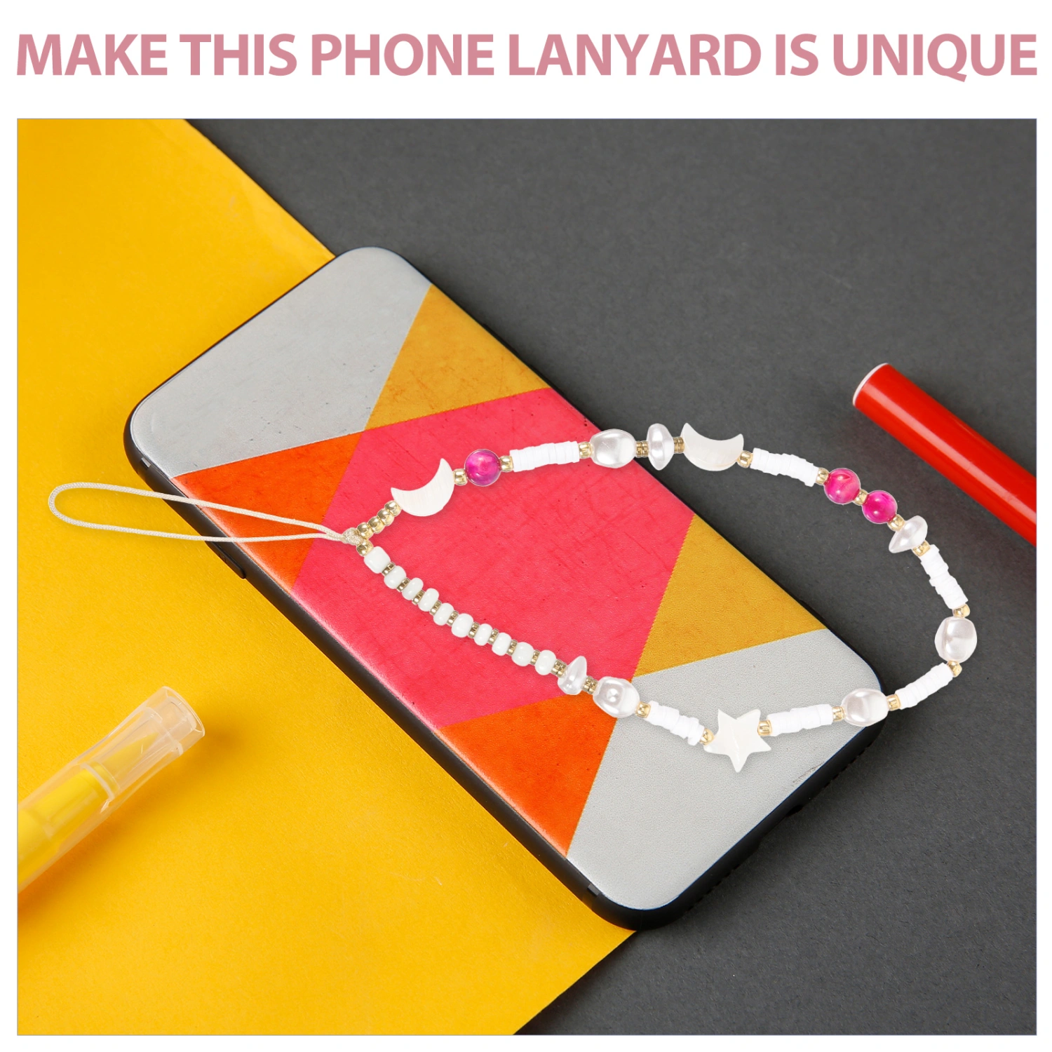 Beaded Phone Lanyard Beaded Phone Chain Strap Bracelet Keychain Phone Accessory