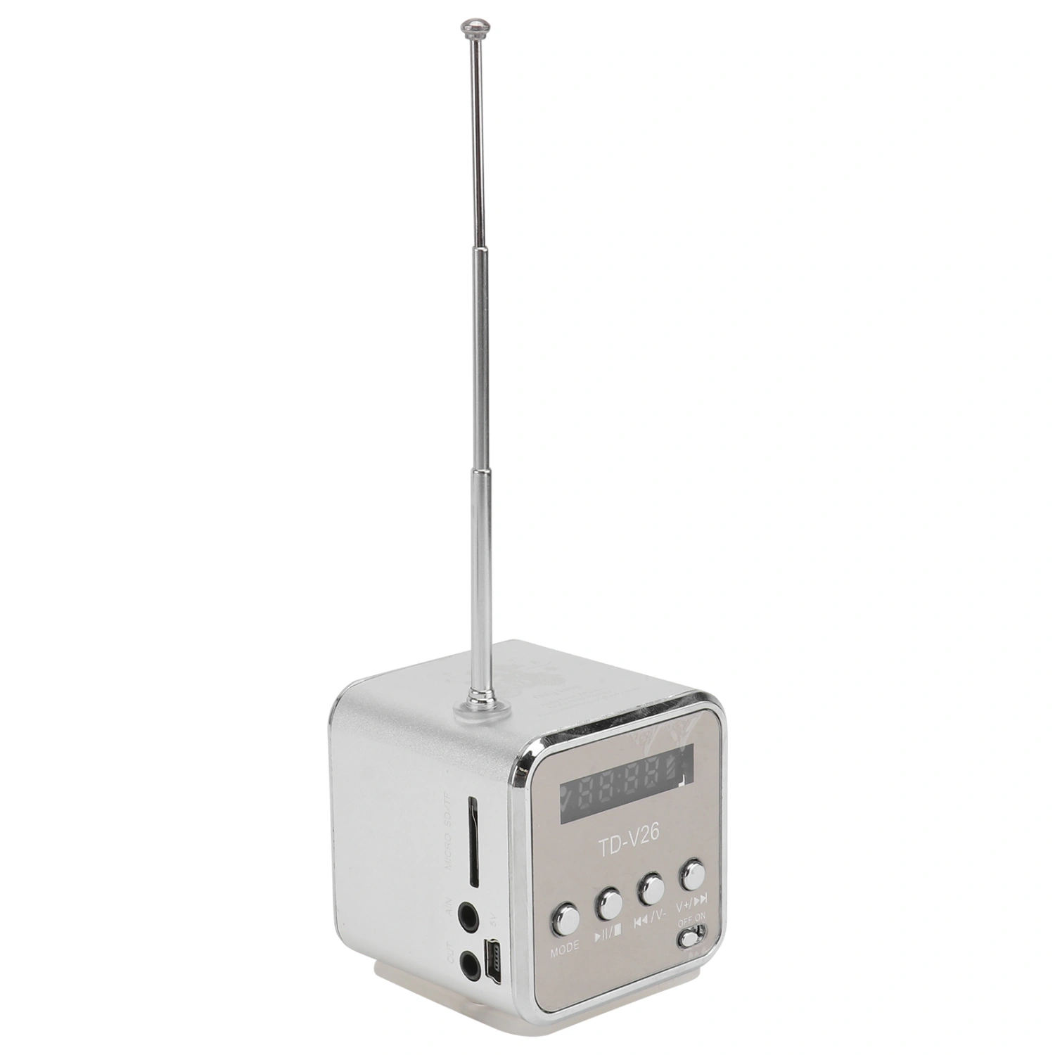 Mini Digital Portable Music MP3/4 Player Micro SD/TF USB Disk Speaker FM Radio (Silver)