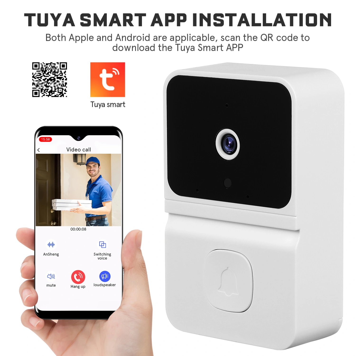 Wireless WiFi Doorbell Smart Doorbell with Camera Practical Video Doorbell for Home Office