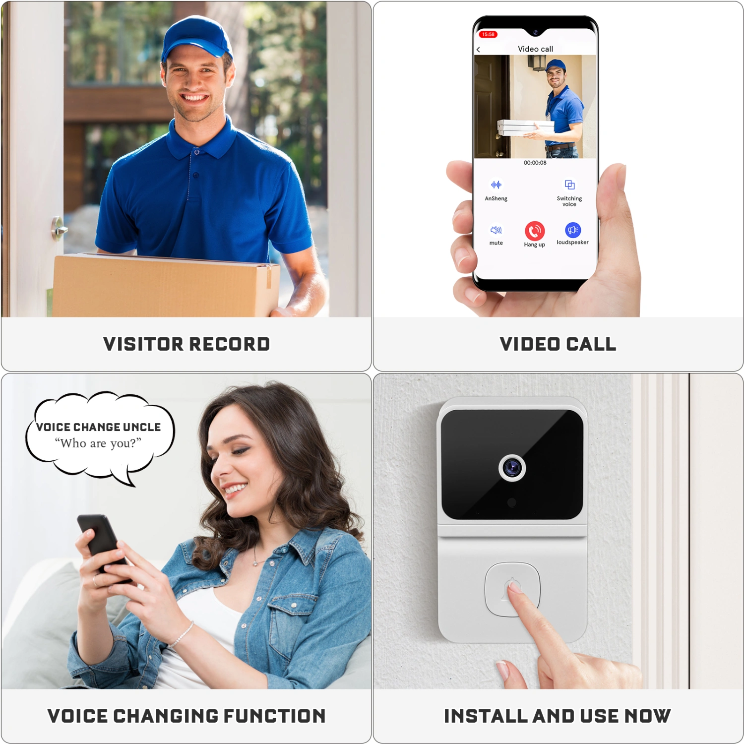 Wireless WiFi Doorbell Smart Doorbell with Camera Practical Video Doorbell for Home Office
