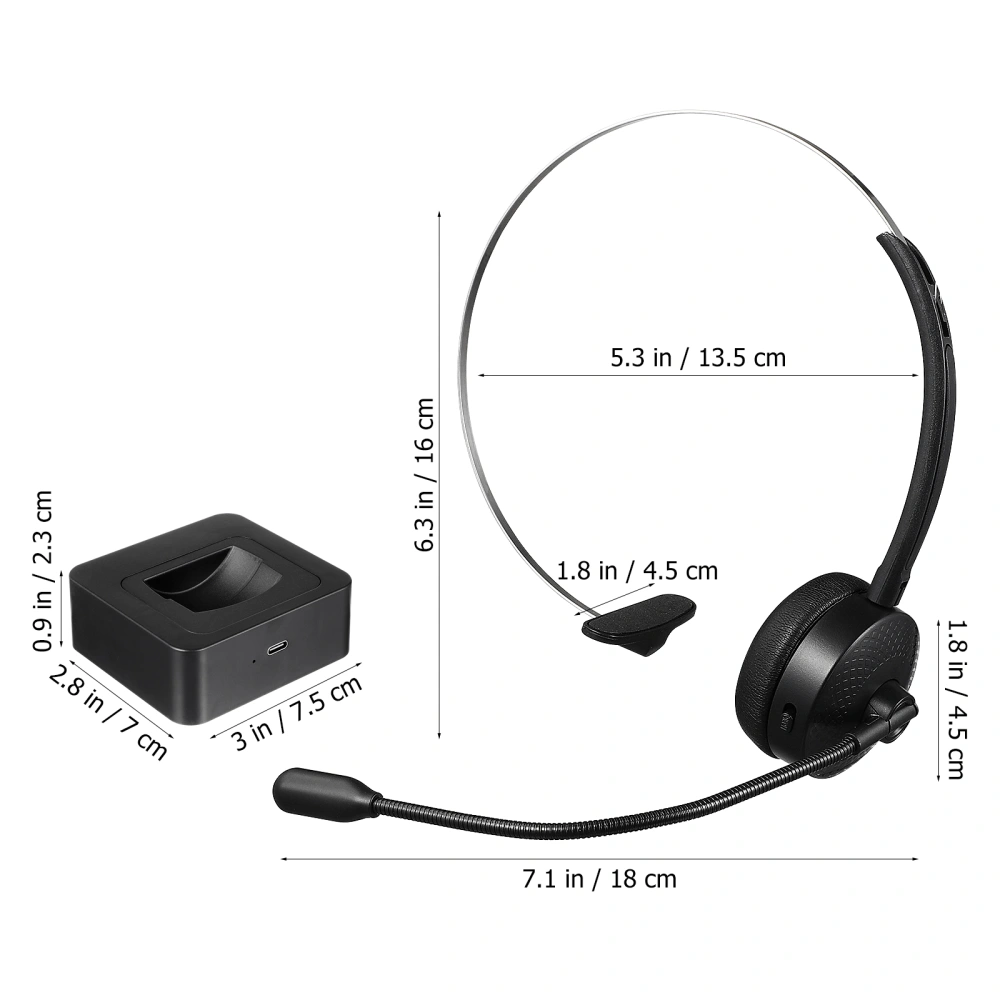 BT5.0 Wireless Headset Hands-free Call Earpiece with Noise Cancelling Microphone for Business Truck Driver