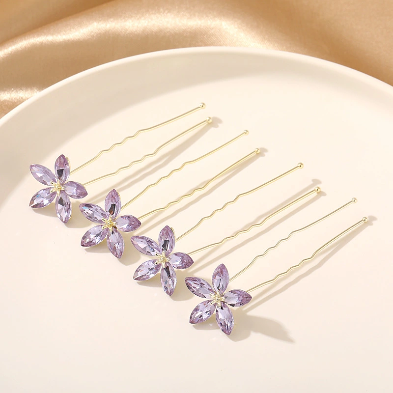 4pcs Rhinestone Hair Pins Decorative Bobby Hair Pins U Shaped Wedding Hair Accessories