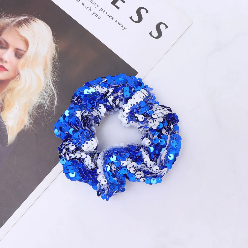 Sequins Hair Rope Exquisite Hair Bands Ties Ponytail Holders for Kids Women Girls (Blue)