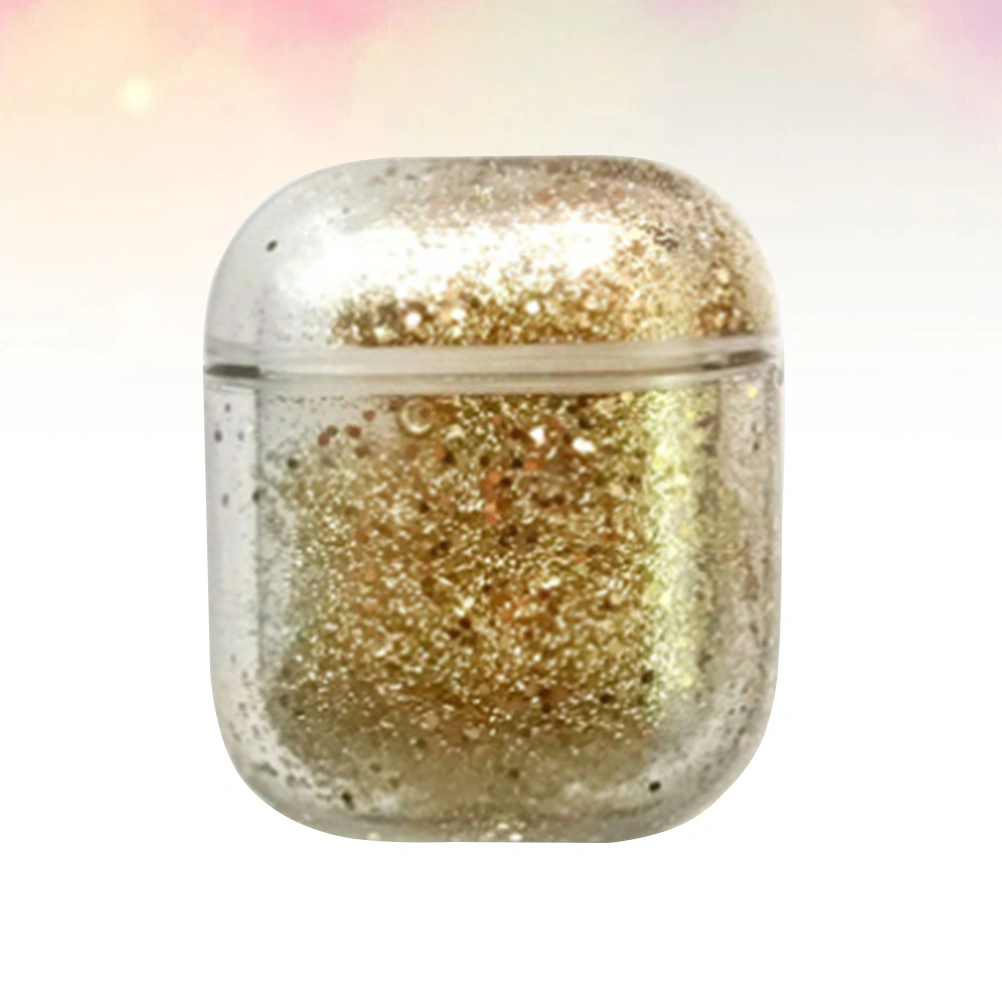 1pc Wireless Earphone Case Protective Earphone Shell Earphone Cover Glitter Decor Compatible for AirPods1/2 (Golden)