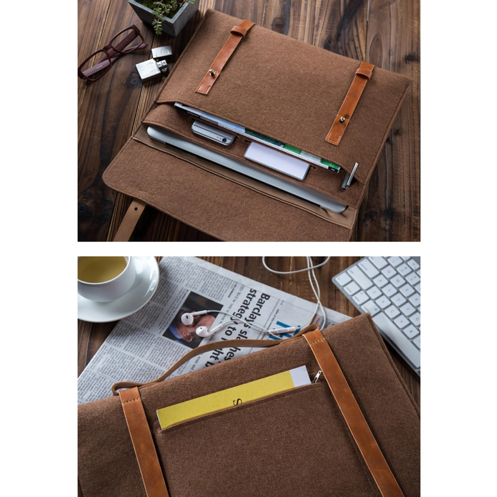 1PC 15.6 Inch Laptop Handbag Simple Felt Laptop Protective Portable Laptop Bag Briefcase (Brown)