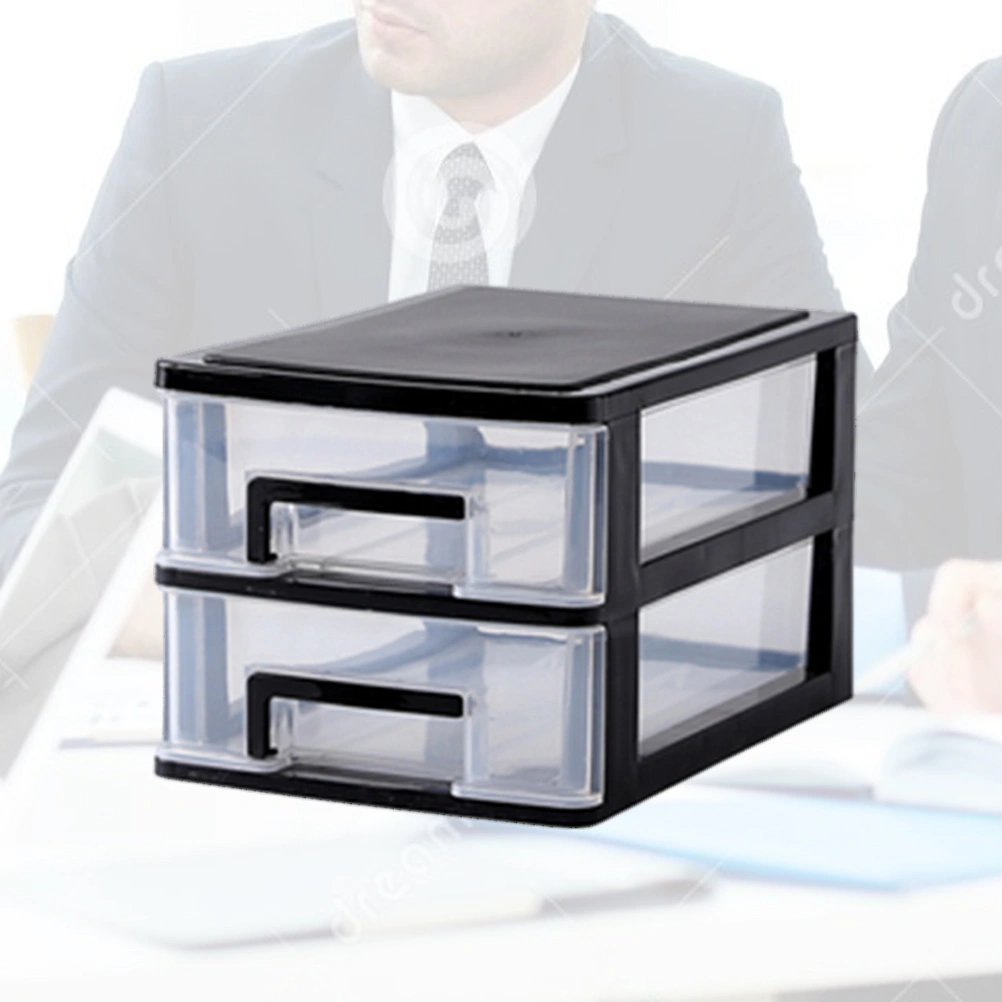 2 Layers Transparent Desktop Drawer Type Storage Box Plastic Mini Cosmetics Storage Organizer Sundries Holder (Black and Transparent)
