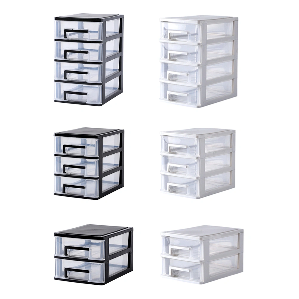 2 Layers Transparent Desktop Drawer Type Storage Box Plastic Mini Cosmetics Storage Organizer Sundries Holder (Black and Transparent)