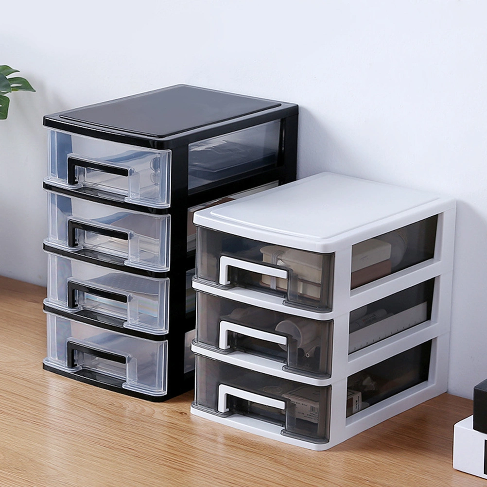 2 Layers Transparent Desktop Drawer Type Storage Box Plastic Mini Cosmetics Storage Organizer Sundries Holder (Black and Transparent)