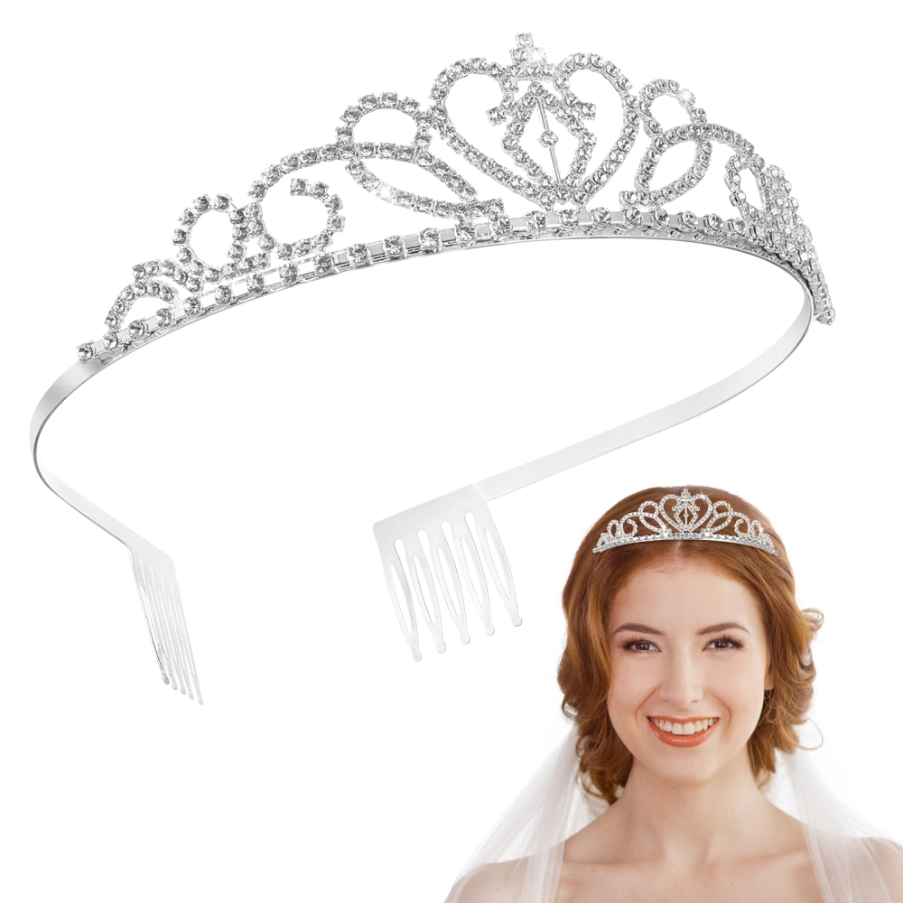 FRCOLOR 2pcs Wedding Bridal Rhinestone Tiara / Crown / Hairband / Hair Loop with Small Comb (Sliver)