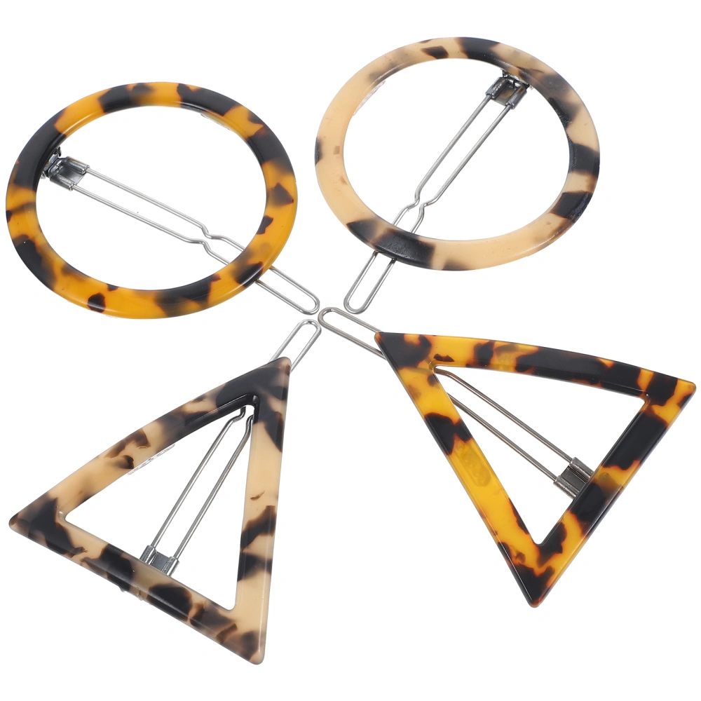 4 Pcs Acrylic Hair Clip Geometric Hair Pin Bang Clip Triangular Round Leopard Hair Ornament (Round Dark Leopard, Round Light Leopard, Triangular Light Leopard, 1 Pcs Each)