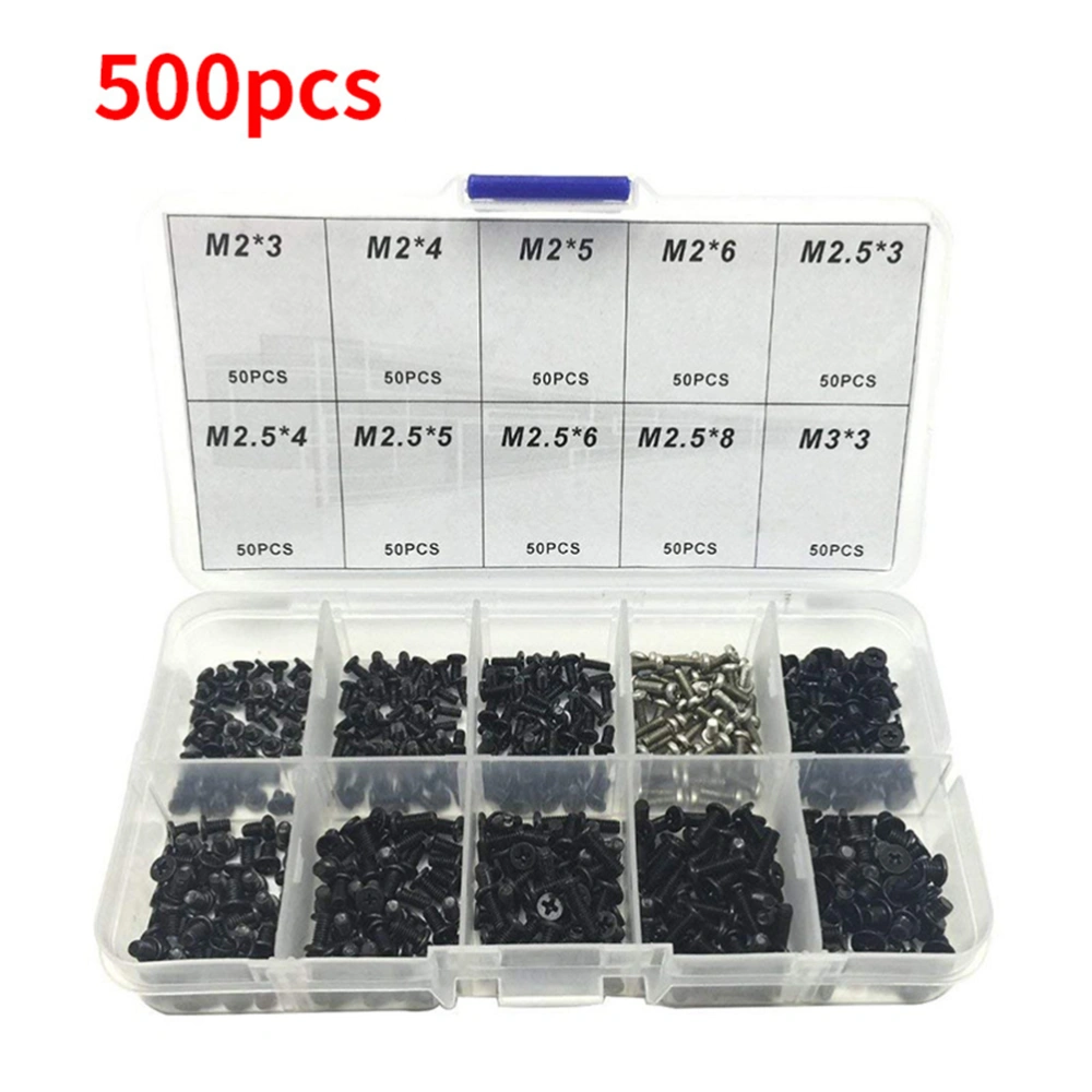 500PCS Laptop Screws Set Replacement Mini Cross Carbon Steel Screws Set Repairing Accessory (Black)