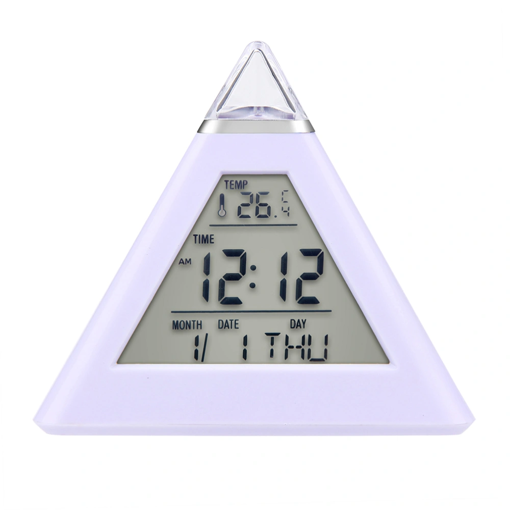 LED Digital Alarm Clock Electronic Thermometer Temperature Calendar Date Time Clock Color Changing Pyramid Night Light Kids Clock