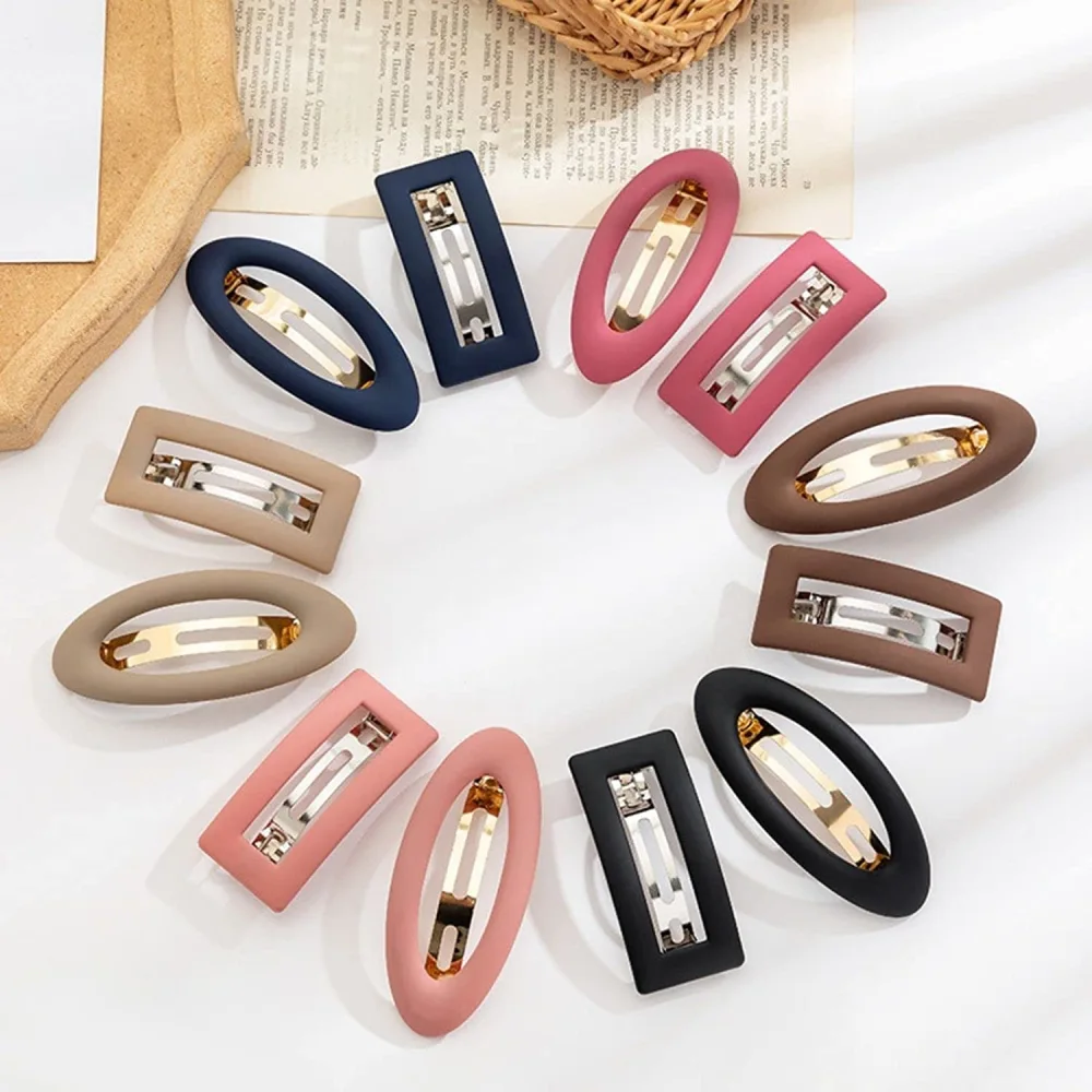 6Pcs Matte Hair Barrettes Rectangular Oval Metal Snap Hair Clips Hair Accessories for Women