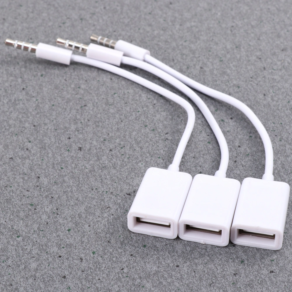 3PCS USB To 3.5MM 12V Vehicle Mounted MP3 Transfer Cable Aux CD Player Audio Cable(White)