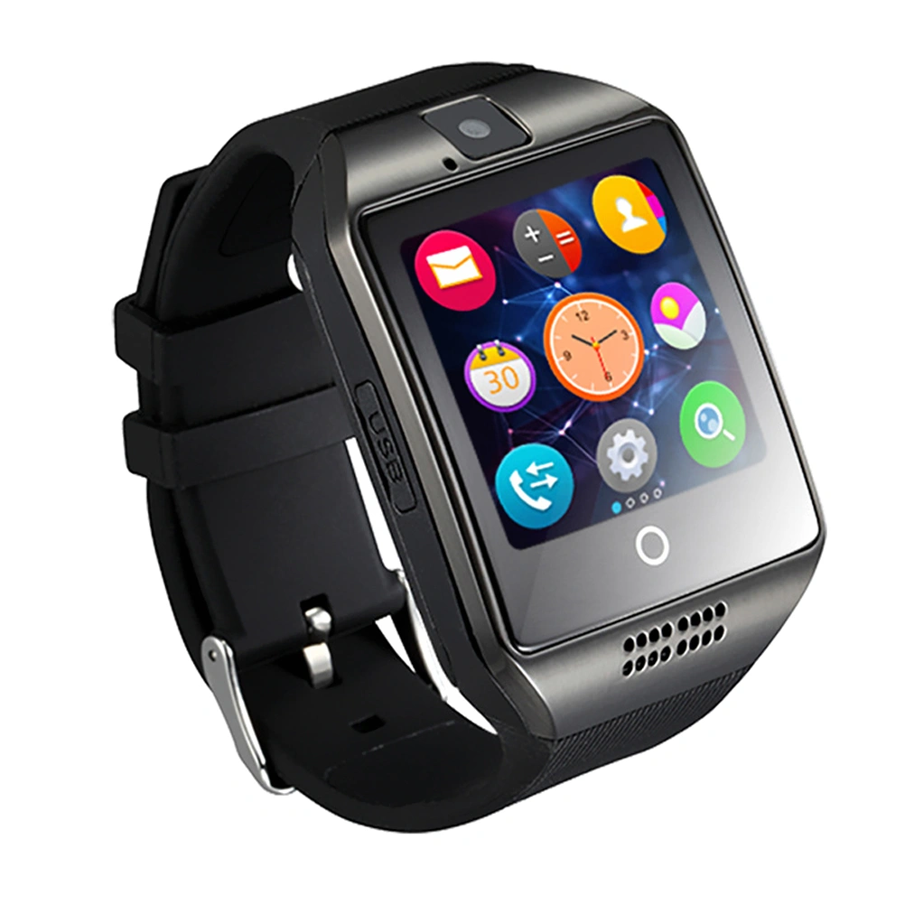 Q18 Smart Wrist Watch USB Charging Smartwatch Phone with Camera TF/SIM Slot GSM Anti-lost for Android (Black)