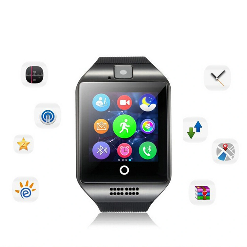 Q18 Smart Wrist Watch USB Charging Smartwatch Phone with Camera TF/SIM Slot GSM Anti-lost for Android (Black)