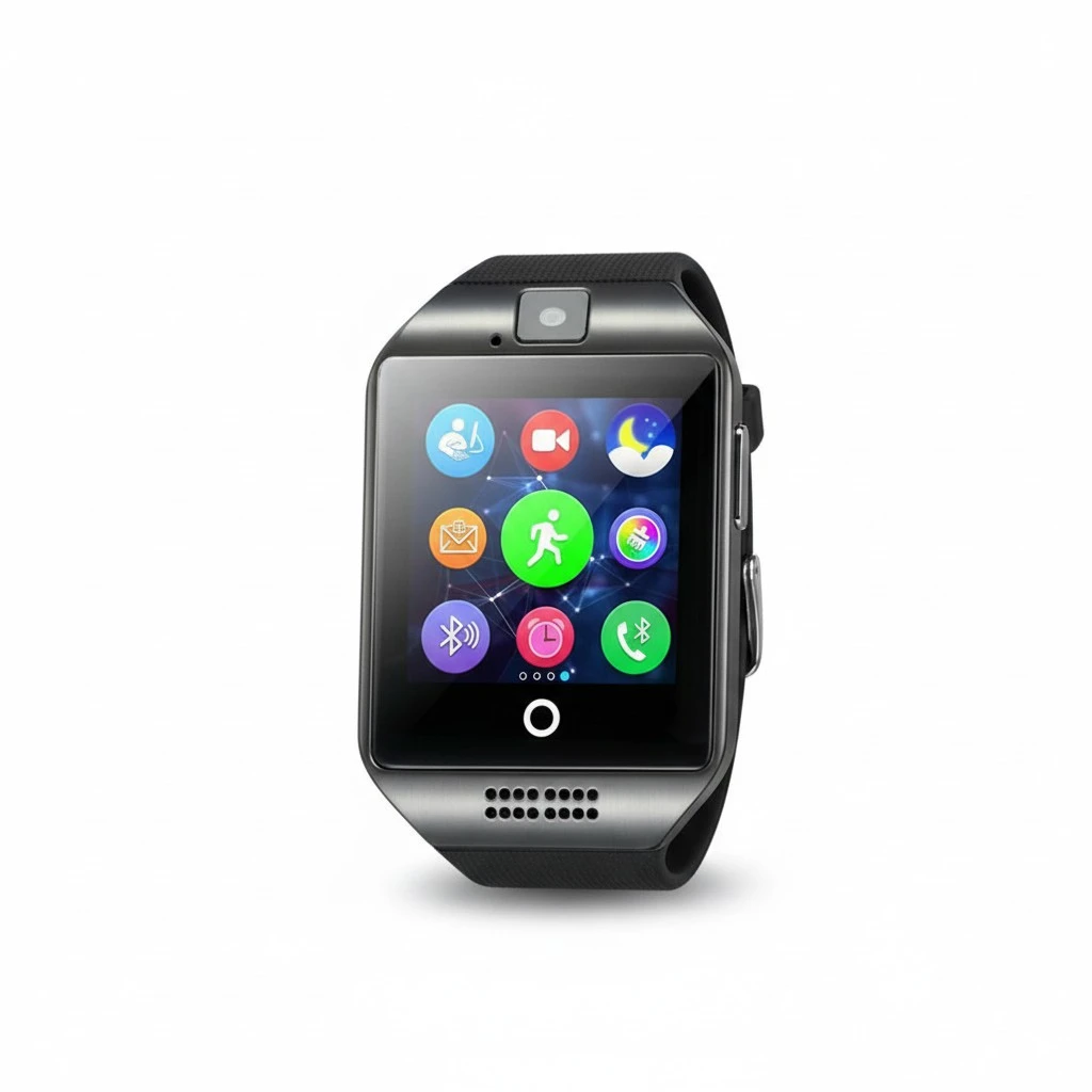 Q18 Smart Wrist Watch USB Charging Smartwatch Phone with Camera TF/SIM Slot GSM Anti-lost for Android (Black)