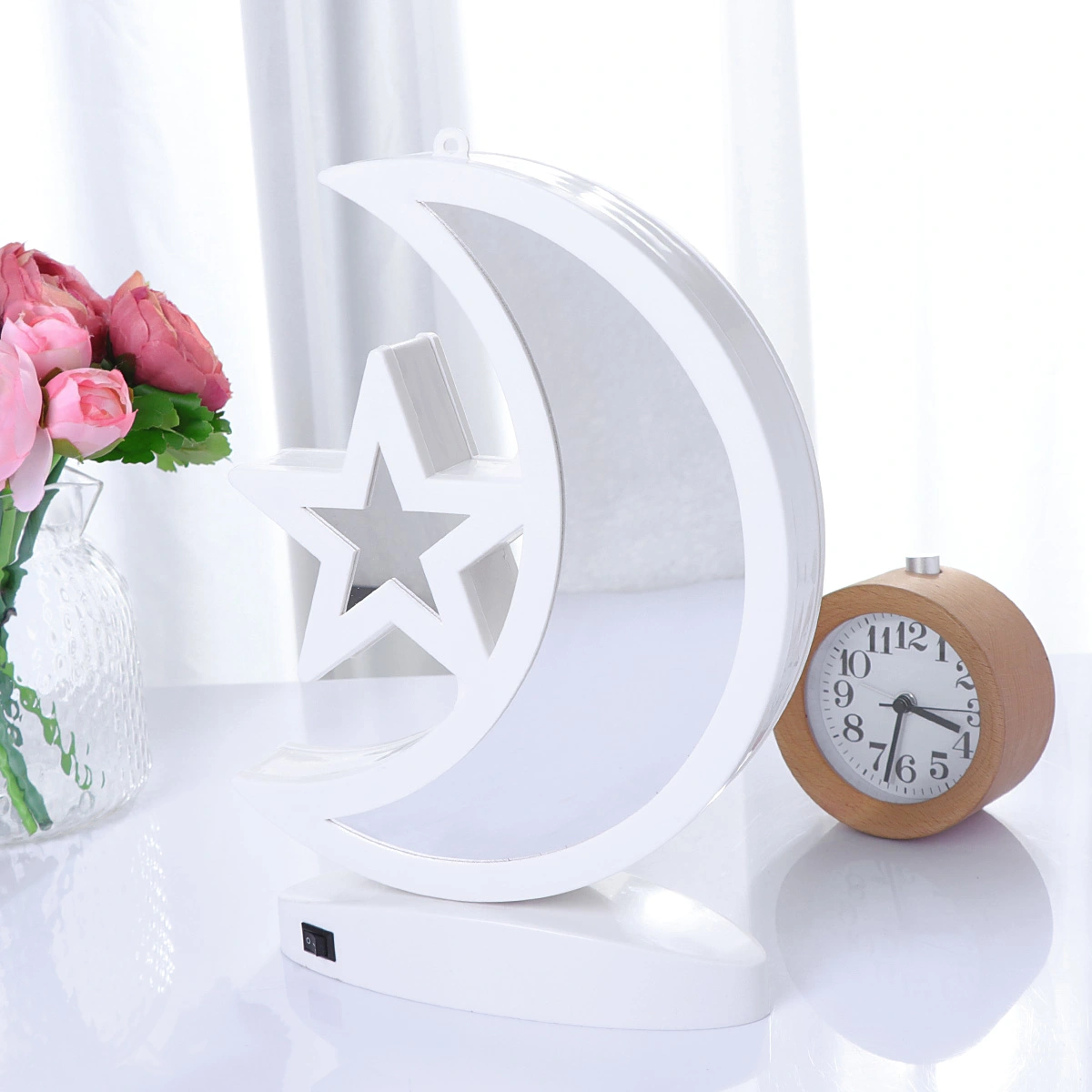 3D Tunnel Mirror Lights Star and Moon USB Night Light LED Wall Table Lamp for Bedroom Party (White Light)