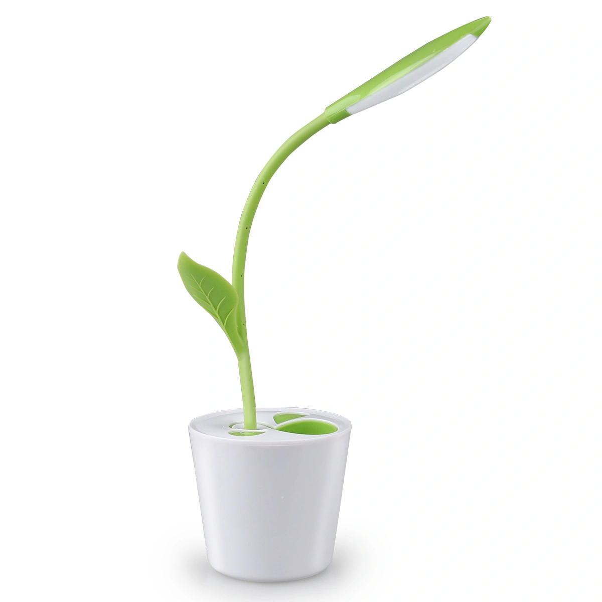 Flexible USB Touch LED Desk Lamp with 3-Level Dimmer and Decor Plant Pencil Holder (Green)