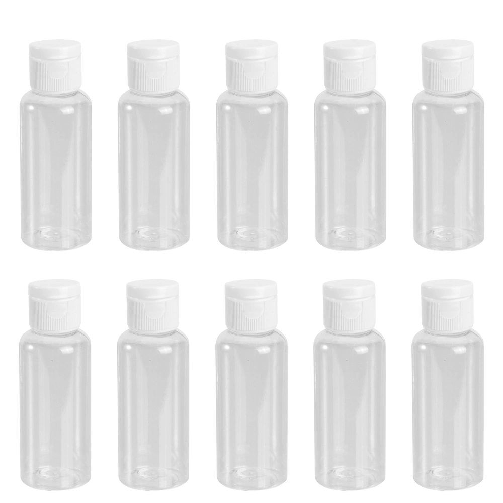 10Pcs 50ml Empty Plastic Sample Bottle Container Jar Pot Vial with Lid Perfect for Emollient Water Shower Gel Emulsion (Caps for Ramdom Color)