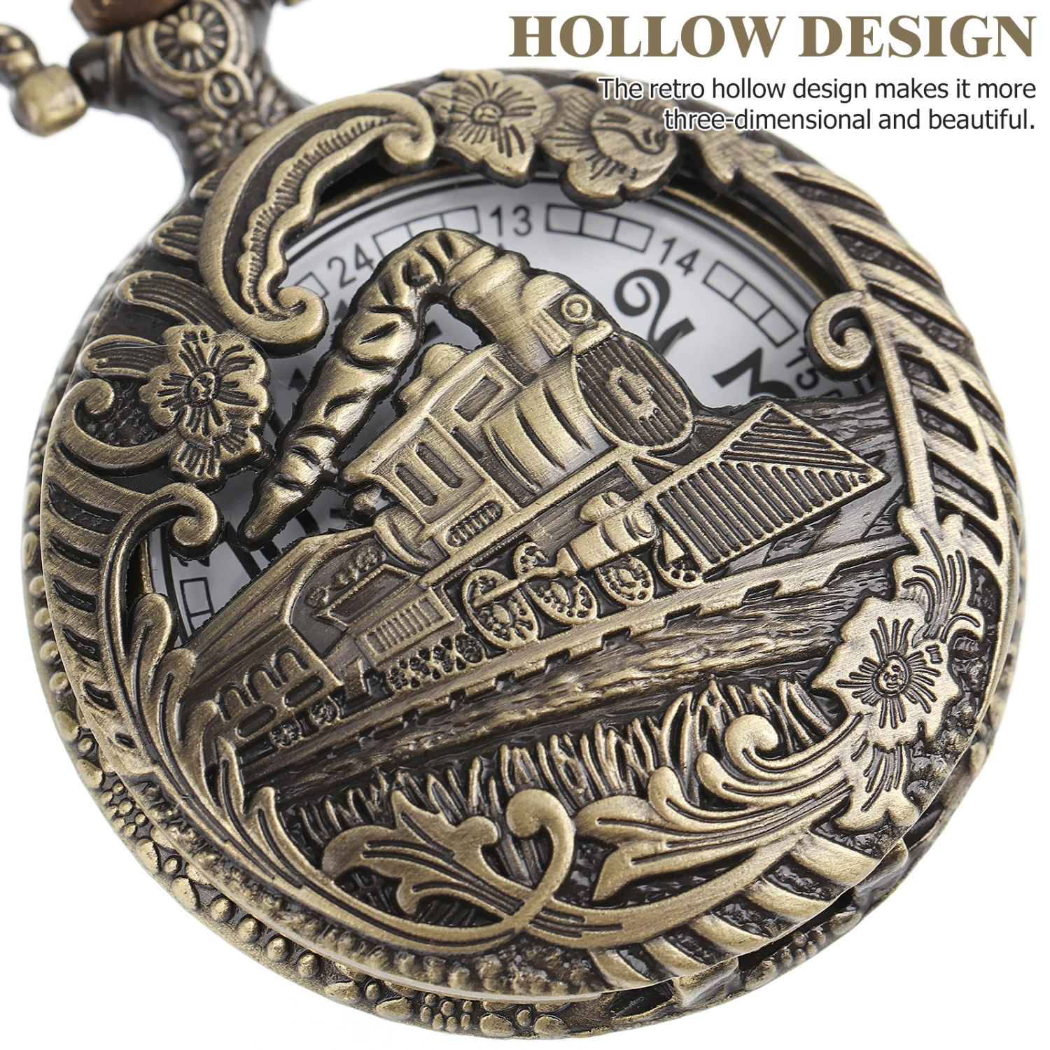1pc Hollow-designed Hanging Pocket Watch Retro Style Pocket Watch Quartz Watch