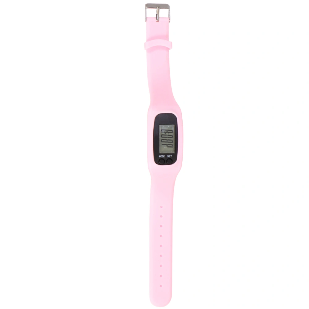 1pc Silicone Sports Watch Smart Pedometer Running Walking Counter Time Display Band for Female Male (Pink)