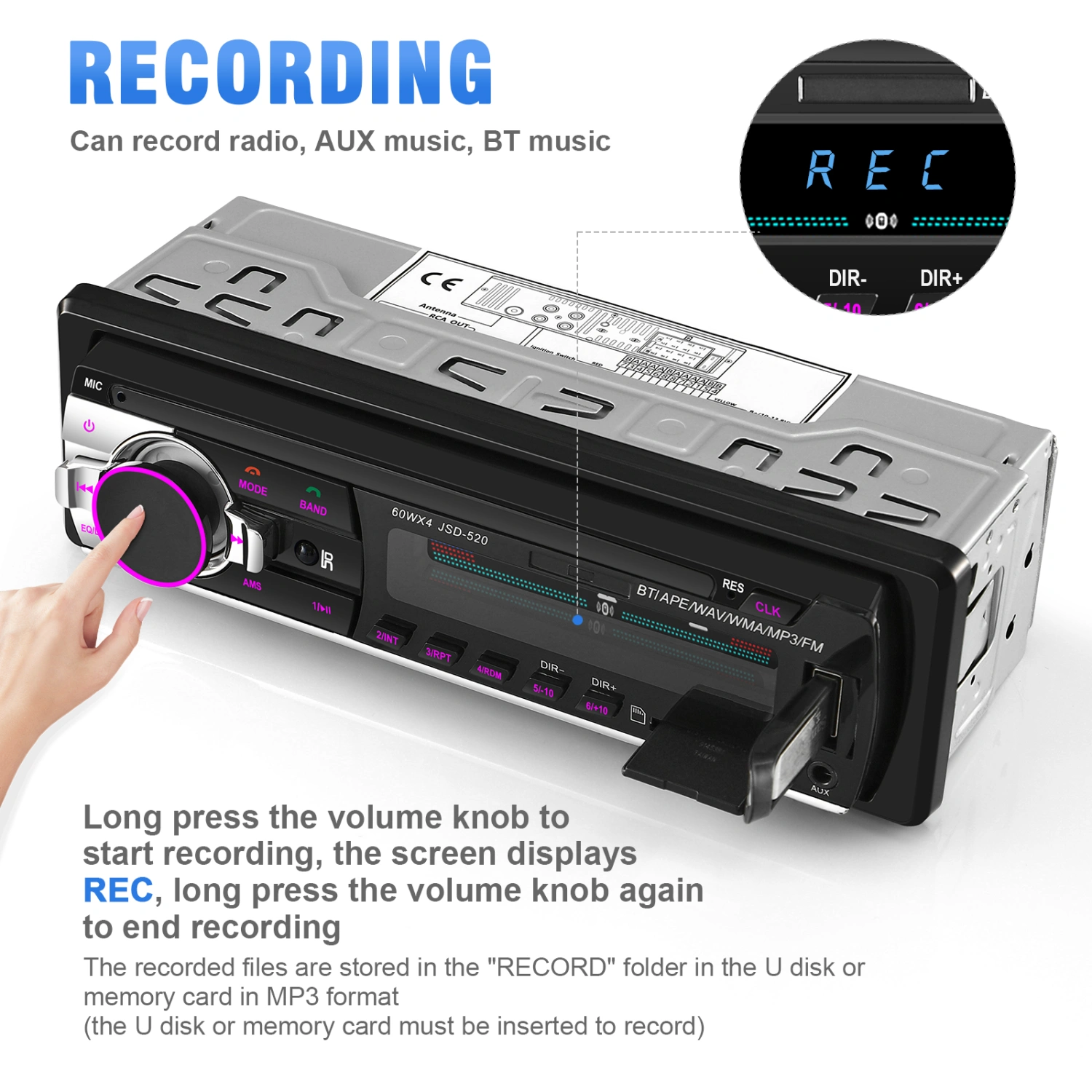 1 Set Car MP3 Player Radio Hands-Free Call Car FM Radio Car Audio System USB Port Voice Assist Audio Player