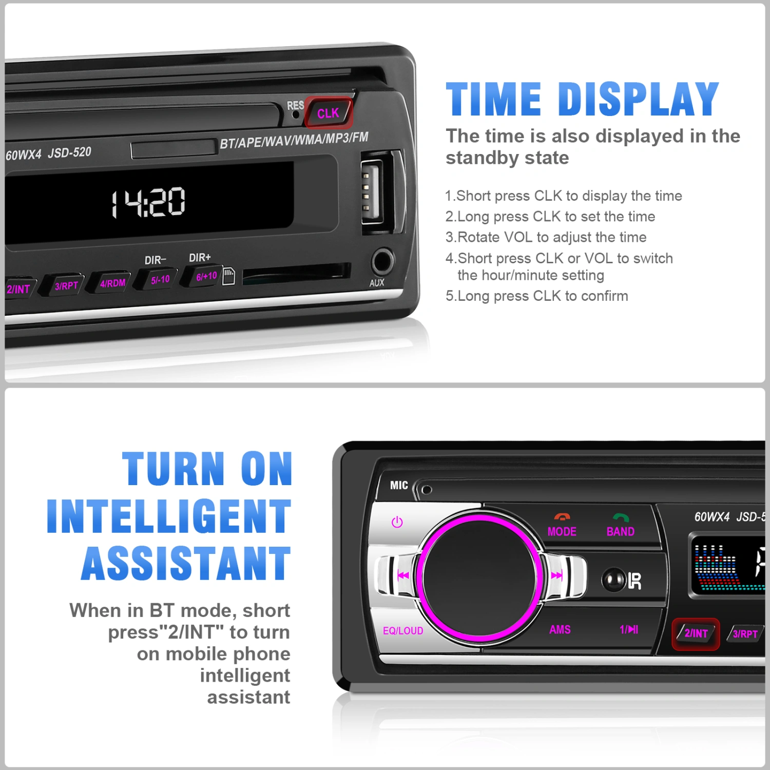 1 Set Car MP3 Player Radio Hands-Free Call Car FM Radio Car Audio System USB Port Voice Assist Audio Player