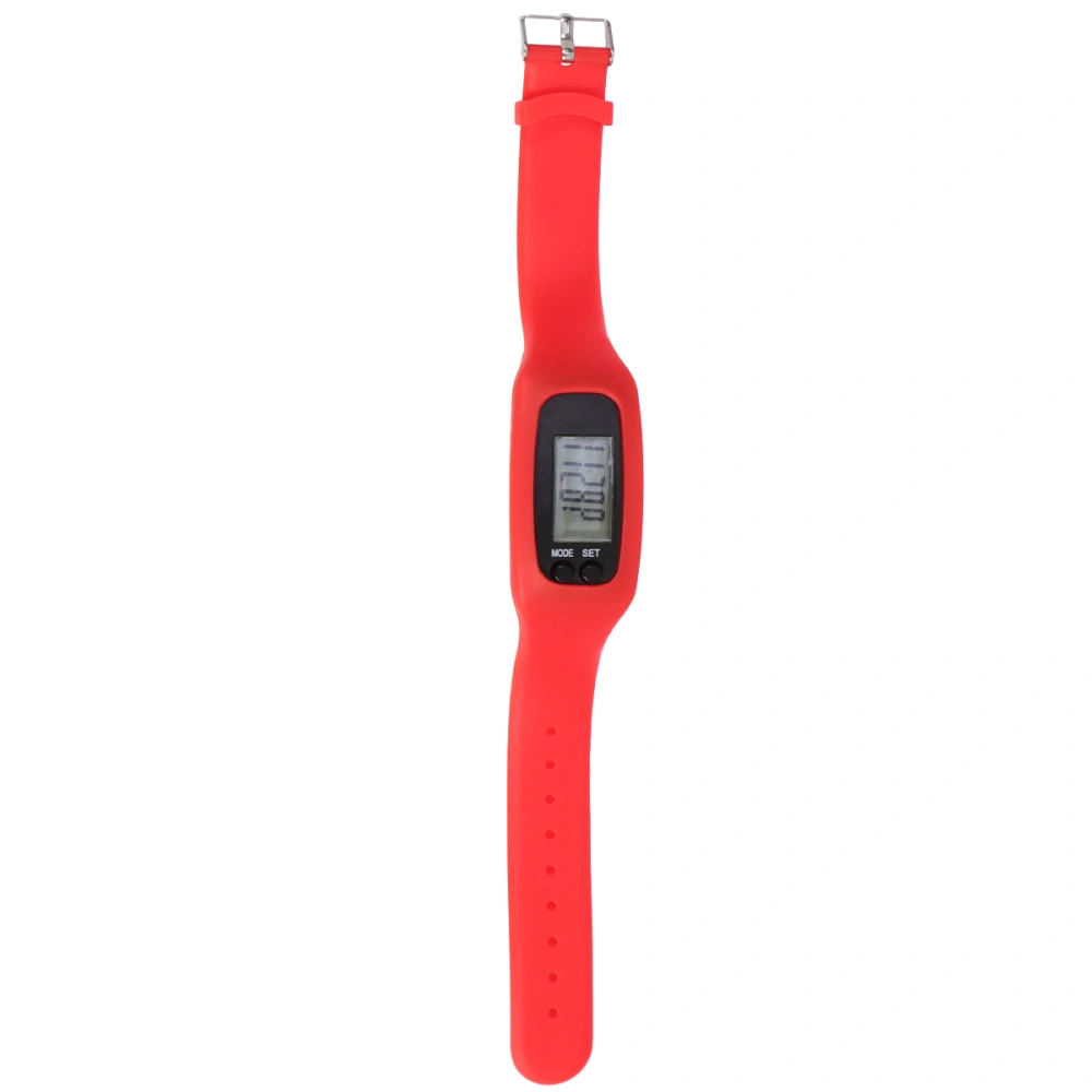 1pc Silicone Sports Watch Smart Pedometer Running Walking Counter Time Display Band for Female Male (Red)